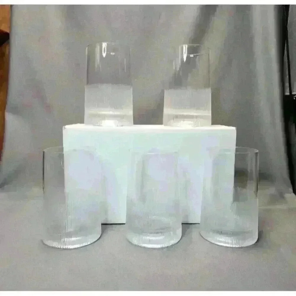 Crystal Highball Tumblers Modern Rough Cut (Set of 5 Drinking Glasses) Barware